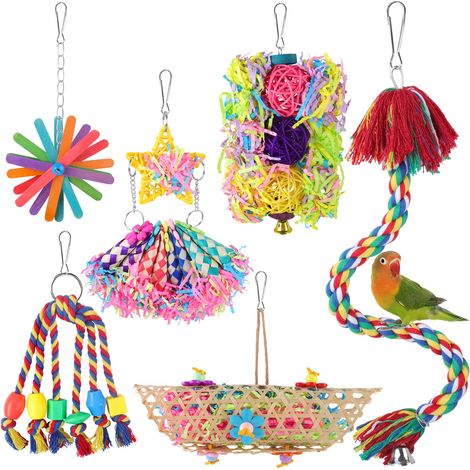 Lot de 6 jouets colorés pour oiseaux, perruches, perroquets, cages, cages, perruches, conures, inséparables (1/4)