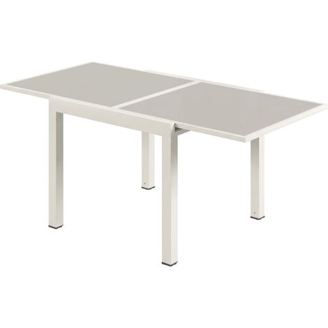 Table extensible aluminium extérieur verre trempé blanc crème 160x90cm