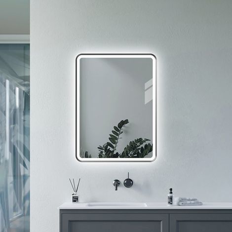 Signature Daisy Front-Lit LED Bathroom Mirror with Demister Pad 800mm H x 600mm W - Matt Black (1/4)