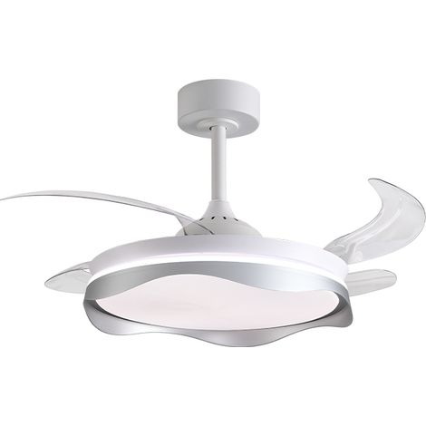 Ventilateur dc vagues blanc/argent, 4 pales rétractables, 72w led 300040006000k, h.35xd.108/50cm