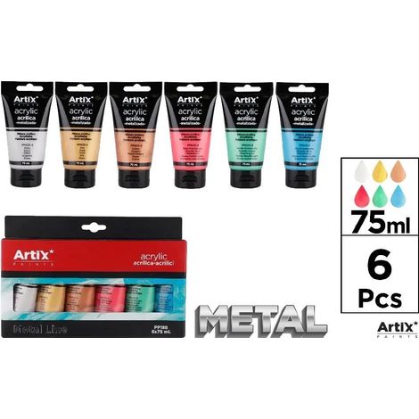 Acrylfarbe für Metall, 75 ml, 6 Farben