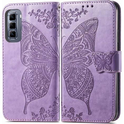 Funda tipo libro para Infinix Hot 50 Pro 4G, diseño de mariposa, color morado. (1/5)