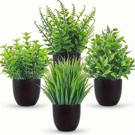Lot de 4 plantes artificielles en pot, petites plantes de lavande décoratives