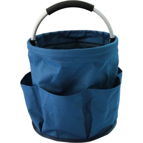 Panier Rangement Produit d'entretien, 6 rangements, Pliable avec poignée de Transport, Polyester, 28x28 cm, bleu (1/4)