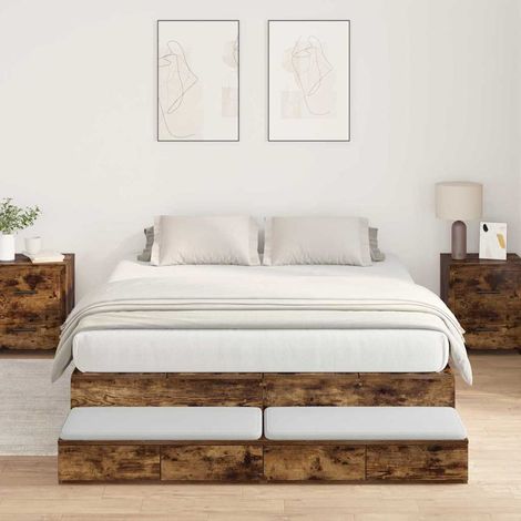 Storage Bed Frame with Drawer Smoked Oak 140 cm Engineered Wood vidaXL