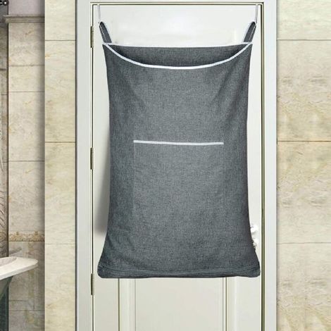 Panier à linge suspendu X-Large 35 × 22 pouces – Gris moyen, résistant, lavable en machine, fermeture éclair et crochets porte (1/4)