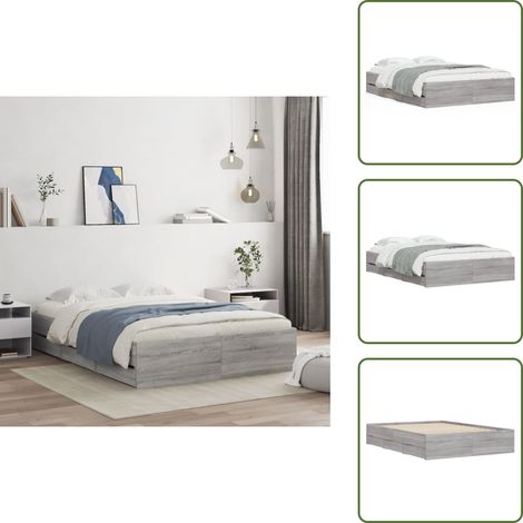 Bettgestell mit Schubladen Grau Sonoma 135x190 cm Holzwerkstoff - Bettesrahmen - Holzbettfundament - Doppelbett - Boxspringbett - Schlafzimmereinrichtung (1/5)
