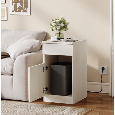 Table de chevet avec station de charge USB-A/USB-C et prise, 33 x 40 x 61,5 cm, bois clair (1/5)