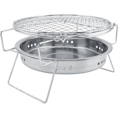 Mini barbecue pliable et portable en acier inoxydable, rond, idéal pour le camping et la terrasse. (1/5)