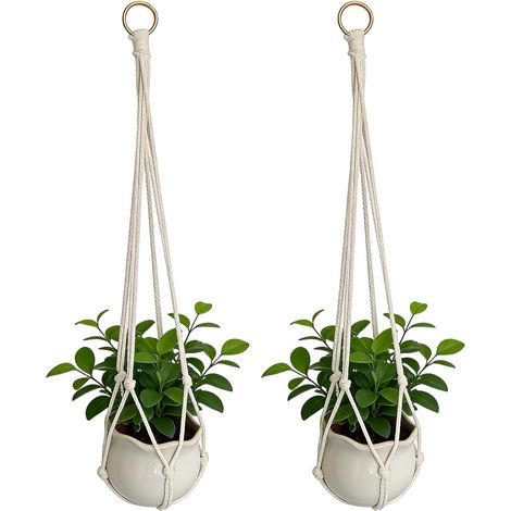 2 suspensions macramé 55cm en coton avec crochets pour plantes intérieur, conception pratique et utilisation polyvalente pour les besoins quotidiens. (1/5)
