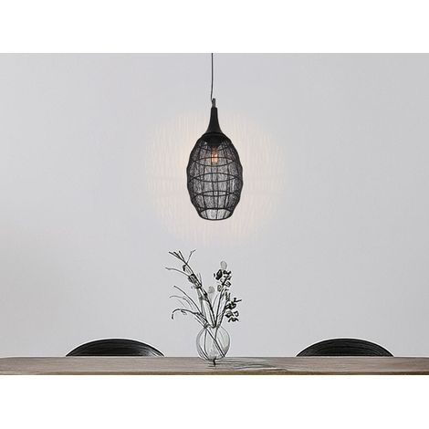 LED Pendelleuchte mit Drahtgeflecht Lampenschirm Oval Schwarz, Ø 26cm (1/5)