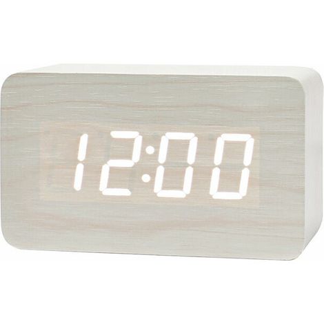 Numérique Réveil Bois Réglable Luminosité Contrle Vocal LED Horloge Rectangle Affichage Temps Température Décor à La Maison (1/3)