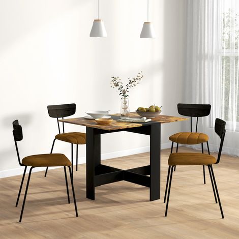Mesa Plegable de Comedor Mesa de Cocina con Alas Abatibles para Espacio Pequeño 103x76x73,5 cm Negro y Marrón Rústico (1/5)