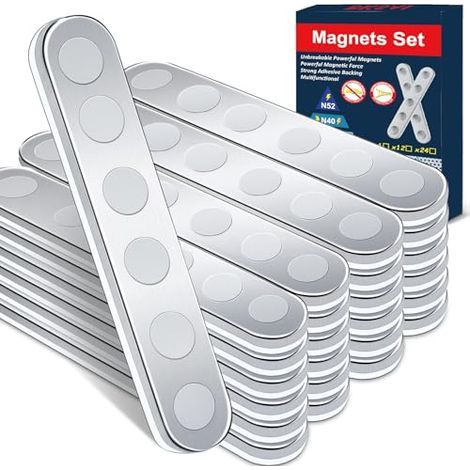 24Pcs Aimants Puissants Néodyme Autocollant Incassable, Aimant Plat Puissant Magnet Frigo 58x10x2mm Bande Magnétique Adhesif Polyvalent pour Maison Tableau Cuisine Garage Composants de Fixation - N52 (1/5)