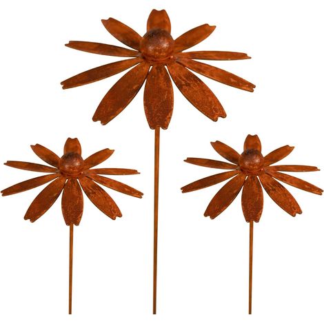 Lot de 3 piquets de jardin en métal rouillé en forme de chapeau de soleil - Rouille naturelle (1/5)