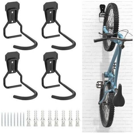 4 Crochets Vélo, Supports de Cintre de Vélo en Fer, Support Mural de Rangement pour Vélos Robuste en Forme de L, Support Vertical de Vélo Pratique pour Maison Garage, Noir (1/4)
