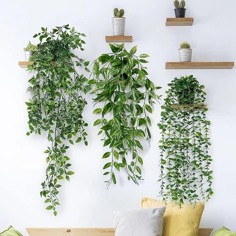 Plante Artificielle Tombante Feuilles D'eucalyptus avec Pots 63cm de Long Lierre sans Entretien pour la Maison Jardin Intérieur Décoration Extérieure (1/5)