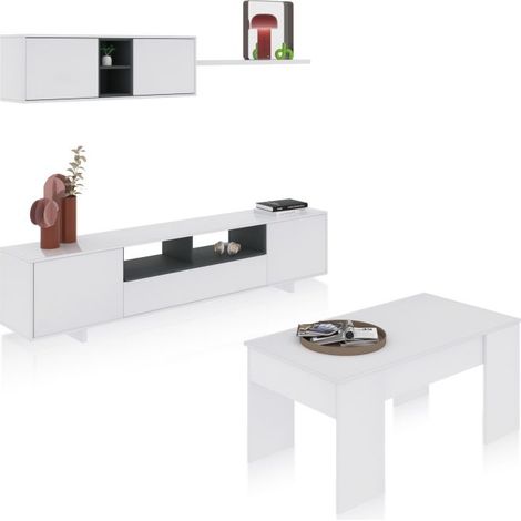 Pack salón con mesa de centro Kenzo Plus V2 Blanco Brillo - Gris Antracita (ancho) x 46cm (alto) (1/5)