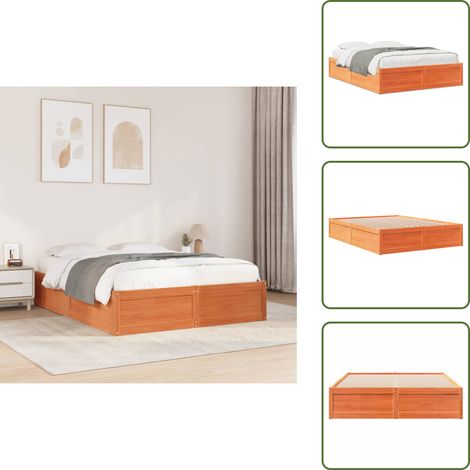 The Living Store Cadre de lit sans matelas cire marron 140x200cm bois pin massif - Cadre De Lit - Lit Double - Lit En Bois - Lit Moderne - Meubles Chambre À Coucher