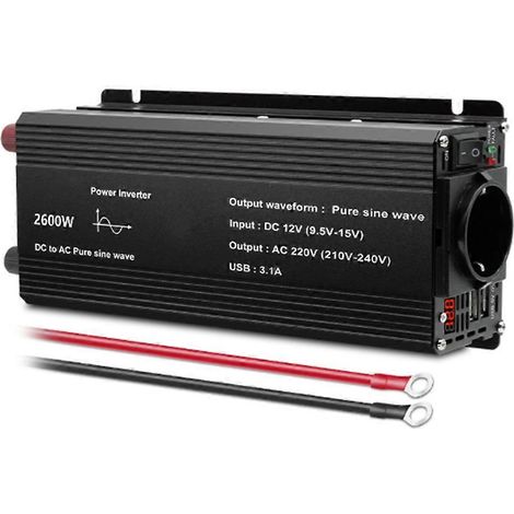 Reiner Sinus-Spannungswandler 12 V DC auf 220 V AC 2600 W, universeller EU-Stecker, Kfz-Zubehör (1/5)