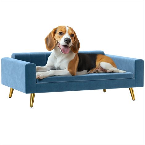Couchage pour chien Canapé chien velours bleu avec coussin mousse (1/5)