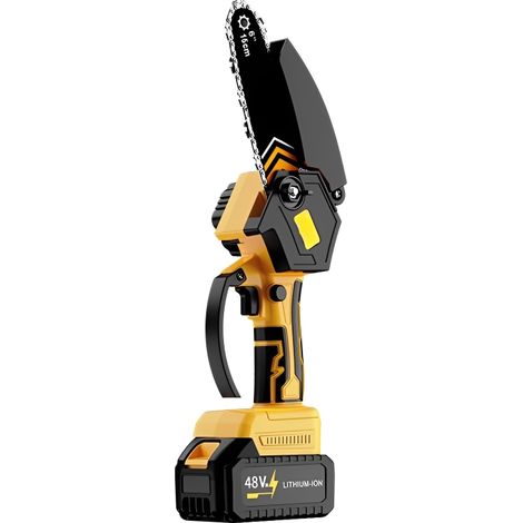 Mini tronçonneuse sans fil 6 pouces - Tronçonneuse à batterie brushless 21V avec chaîne en acier au manganèse (1/5)