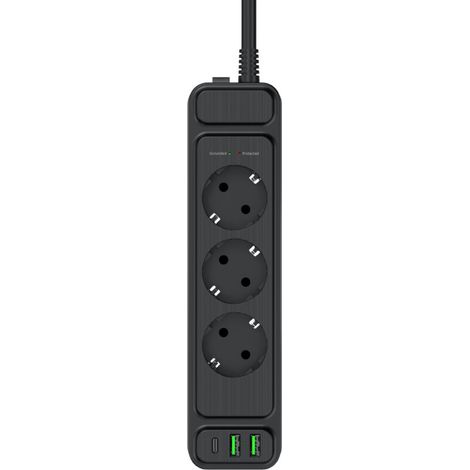 Elektrischer Sandwichgrill mit 2-m-Netzkabel, 3 Steckdosen, schneller USB-/USB-C-PD-Ladung (20 W), Leistung 4000 W, Überspannungsschutz