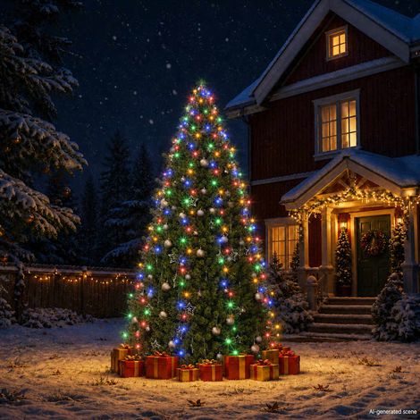 328891 vidaXL Christmas Tree Net Lights with 300 LEDs Colourful 300 cm (1/5)