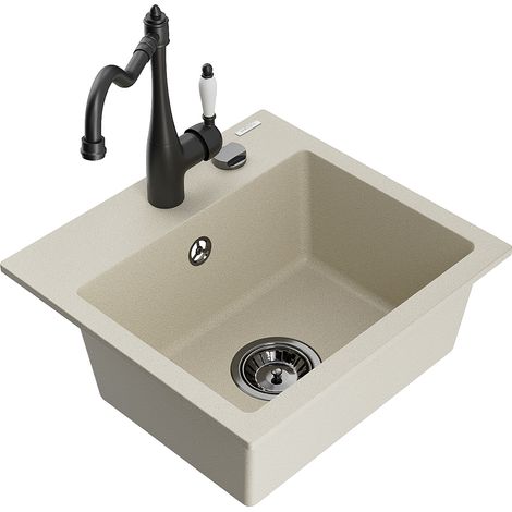 Mexen Milo 1-Becken-Granit-Spüle mit Mischbatterie Carla, Beige - 6505-69-670700-70 (1/5)