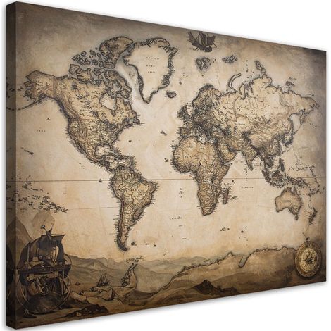 Tableau déco Carte du monde style vintage 60x40 (1/4)