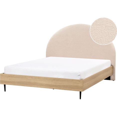 Letto matrimoniale in tessuto bouclè beige con rete 160 x 200 cm Millay