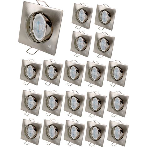 Lot de 20 Spot led carré 230v alu brossé 38° led blanc chaud (1/5)