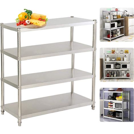 Etagère de cuisine en acier inoxydable avec 4 étagères, 120 x 40 x 150 cm, résistante, jusqu'à 50 kg, pour garde-manger, cuisines (1/5)