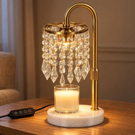 Lampe Chauffe Bougie, minuterie et variateur, marbre, Cristal, doré (1/5)