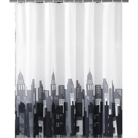 Bathroom Shower Curtain 180 x 200 cm Mildew Resistant Waterproof Polyester Fabric Shower Curtain Liner Long Bath Curtain Washable with Hooks, Weighted Hem