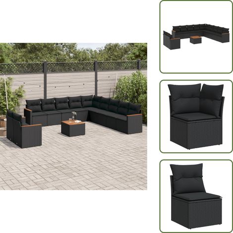 Salon de jardin 12 pcs avec coussins noir résine tressée - Ensemble Salon De Jardin - Mobilier Extérieur - Jardin Design - Chaise Lounge - Table Basse (1/5)