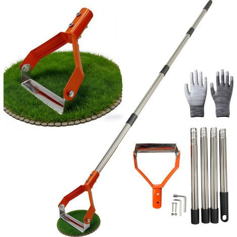 Azada de estribo ajustable con mango largo, azada de jardín robusta con asa para desherbar, aflojar la tierra y plantar hortalizas (naranja).