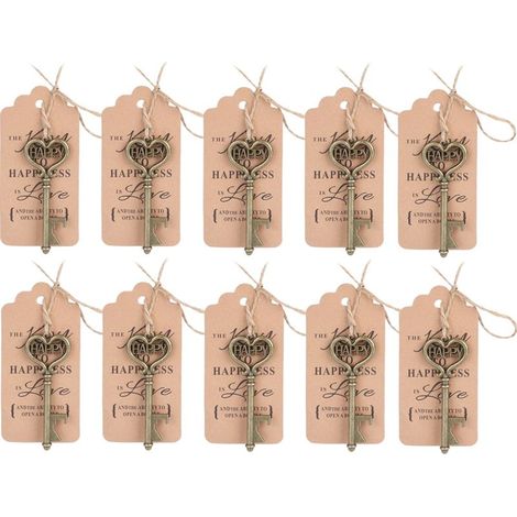 10 pièces Ouvre-bouteilles Clé Vintage avec Étiquette Cadeau pour Invités, Anniversaires et Mariages (1/5)