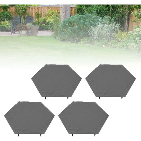Dalles de jardin hexagonales Weather Resistant, 4 pcs avec 24 piquets de fixation, polypropylene, gris, 22cm/45cm (1/4)