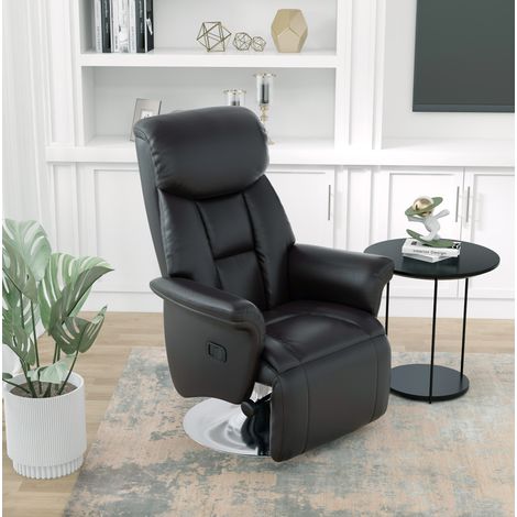 Sillón relax reclinable giratorio 360° con reposapiés, polipiel negra, 150 kg DESVIAE (1/5)