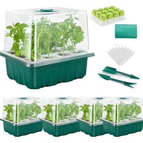 5PCS Kit de plateau de semis, propagateur de graines avec couvercle surélevé et fenêtre réglable pour une utilisation en serre et au jardin, jaune (1/4)