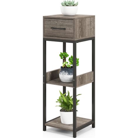 COSTWAY 3 Tier Indoor Tall Plant Stand Metal Plant Table w/Drawer (1/5)