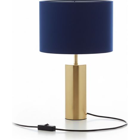 Relaxdays Tischlampe, Samtschirm & Metallfuß, E27, HD 51x32 cm, Nachttischlampe mit Kabel, Schlafzimmer, dunkelblau/gold (1/5)