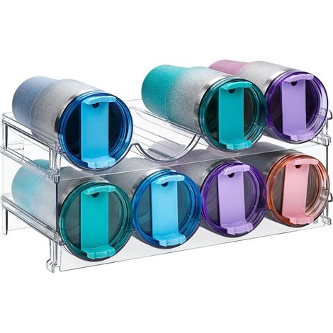 2 Pièces Organiseurs de Bouteilles d'eau, 39CM x 21CM Support de Rangement Transparent Empilable Porte-Bouteilles d'eau en Plastique pour Réfrigérateur Armoire Bouteille de Vin Mug Boisson (1/5)