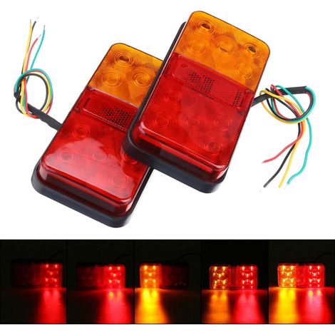 2er-Set LED-Rückleuchten – 8 LEDs – Rot und Gelb – Wasserdicht – DC 12 V – Für Lkw, Anhänger, Boote, Pkw – Warn- und Signalleuchten