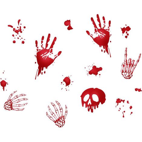 Déco Halloween Crâne Mains Ensanglantées Autocollants Muraux Salle de Bain Fenêtre Maison Stickers Murales Horreur (1/5)