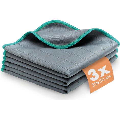 3x Mikrofaser-Fenstertuch – für Fenster mit kristallinem und streifenfreiem Glas – Mikrofaser-Fenstertuch, streifenfreies Fenstertuch, H2O-Tuch – 30 x 30 cm (1/5)