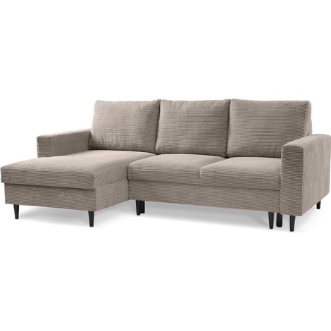 Selsey Nalika - Ecksofa mit Schlaffunktion, Kordsamt-Bezug, beige, linksseitig (1/5)