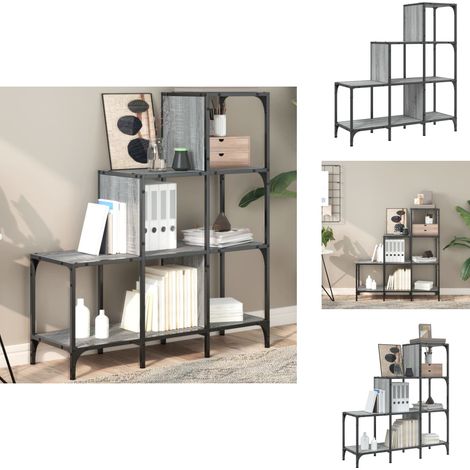 Bibliothèque sonoma gris 92x30x102 cm bois ingénierie et métal - Bibliothèque Design - Bibliothèque Moderne - Étagère Ouverte - Meuble Rangement - Bibliothèque Escalier (1/5)