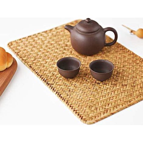 Lot de 4 dessous de plat en rotin, 43x30 cm, sets de table rectangulaires en osier naturel, napperons en jonc de mer pour table à manger ou salon (1/5)
